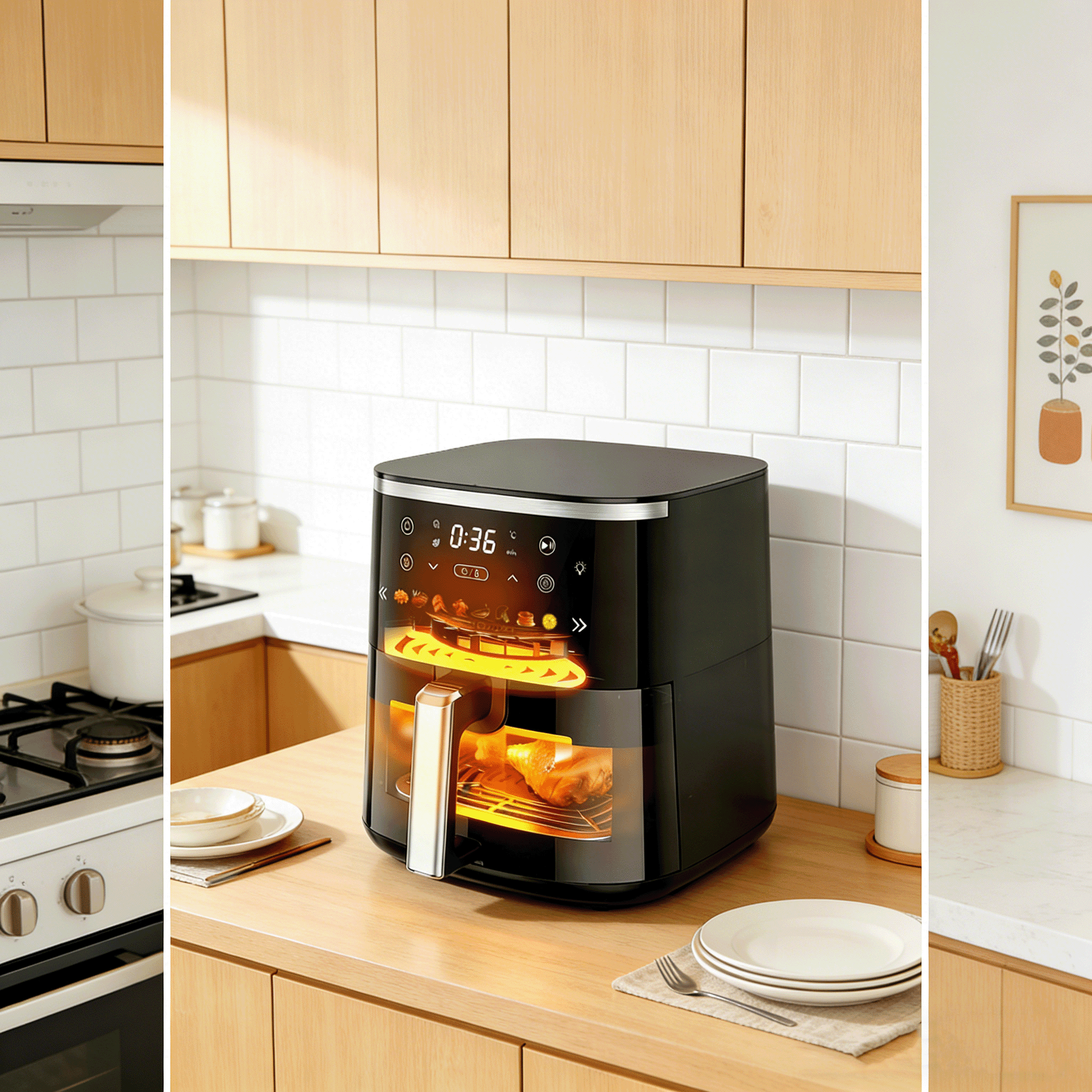 6.5 Qt Large Air Fryer Digital Control With View Window 8 Presets For Fast Family Meals Temp Timer Adjustable Roast Bake Crisp French Fries Steak 1550W