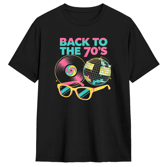 Back To The 70's Retro Disco Pattern Cool Graphic Tee for Men and Women, Party Fun Cotton Short Sleeves T-Shirt