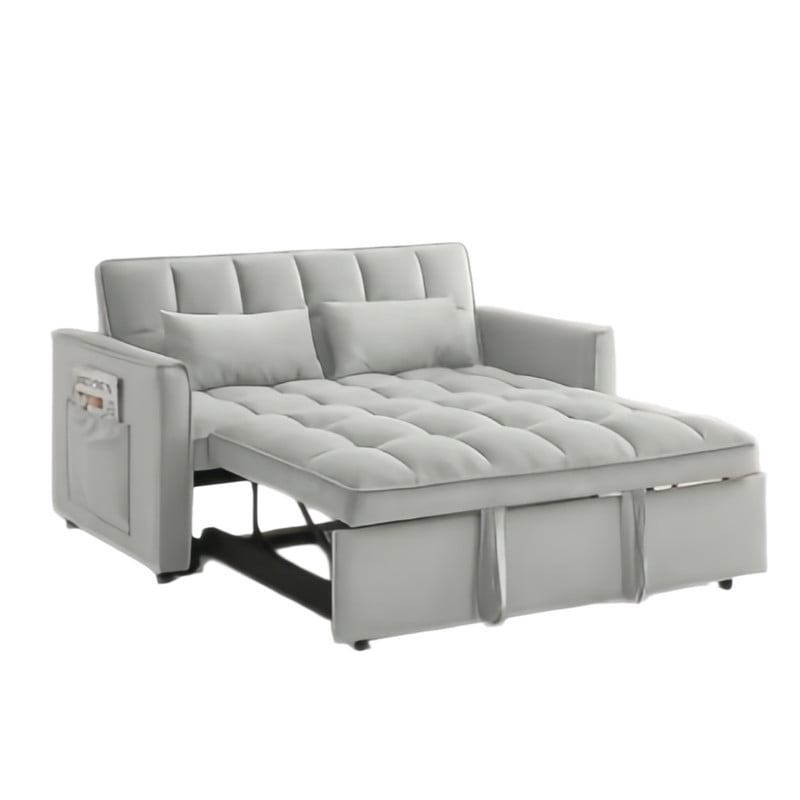 3 in 1 Convertible Sleeper Sofa Bed, 55" Modern Loveseat Pull Out Couch with Adjustable Reclining Backrest & Side Pockets, Velvet Loveseat for Living Room