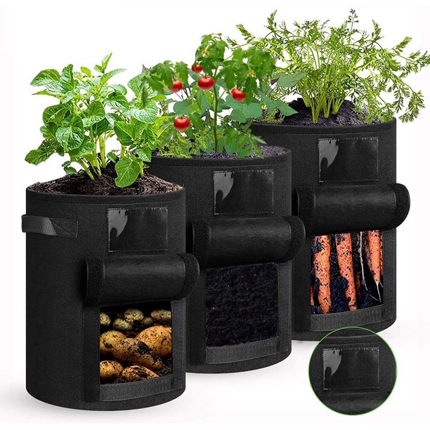 Bolsa para plantas, bolsas para plantar jardín, bolsa para verduras de 7 galones, bolsa para plantar patatas con ventana de tela no tejida, con asas, reutilizable (paquete de 3) Sailing Electrónica