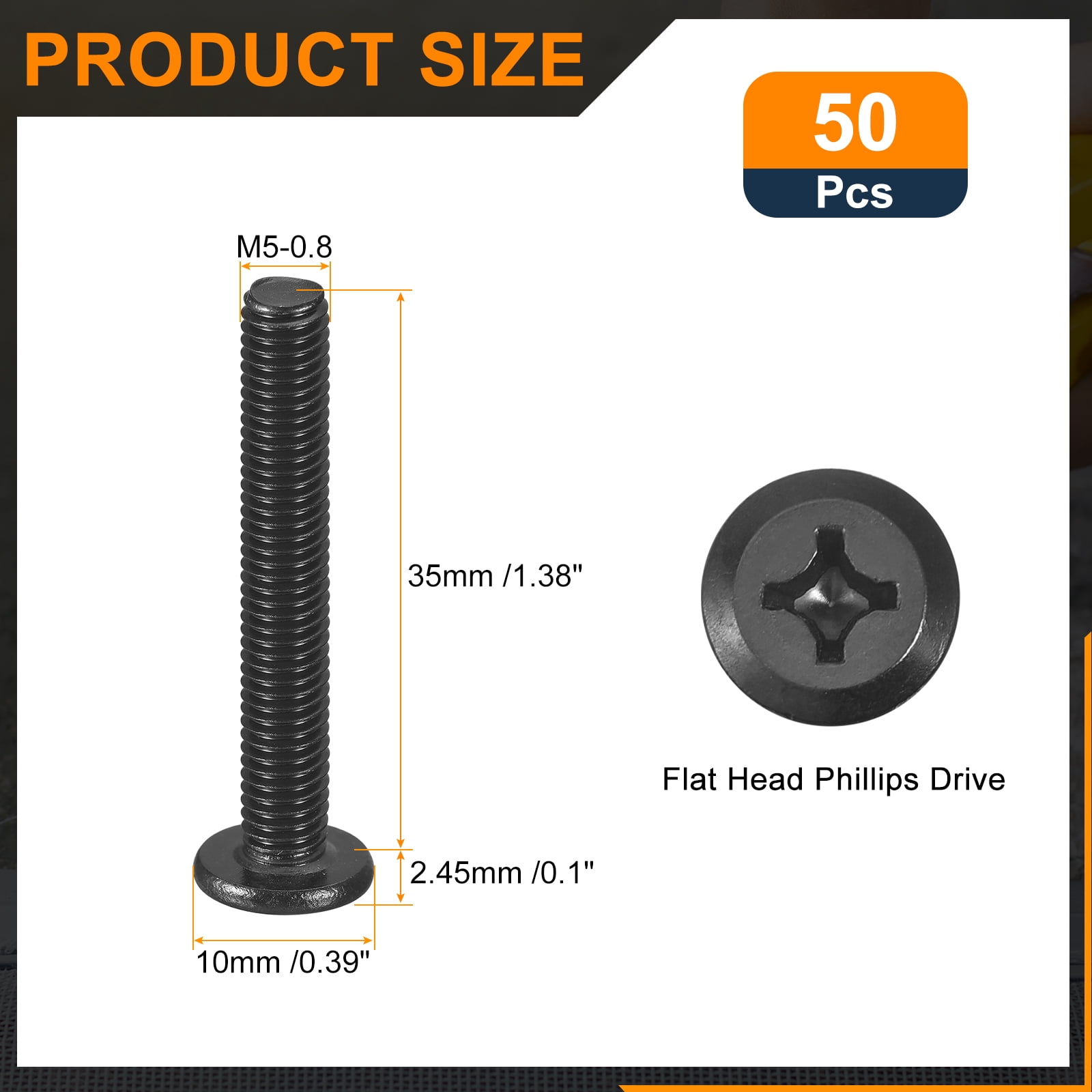 50Pack M5-0.8 x 35mm Flat Round Head Machine Screws, Phillips Drive Fastener