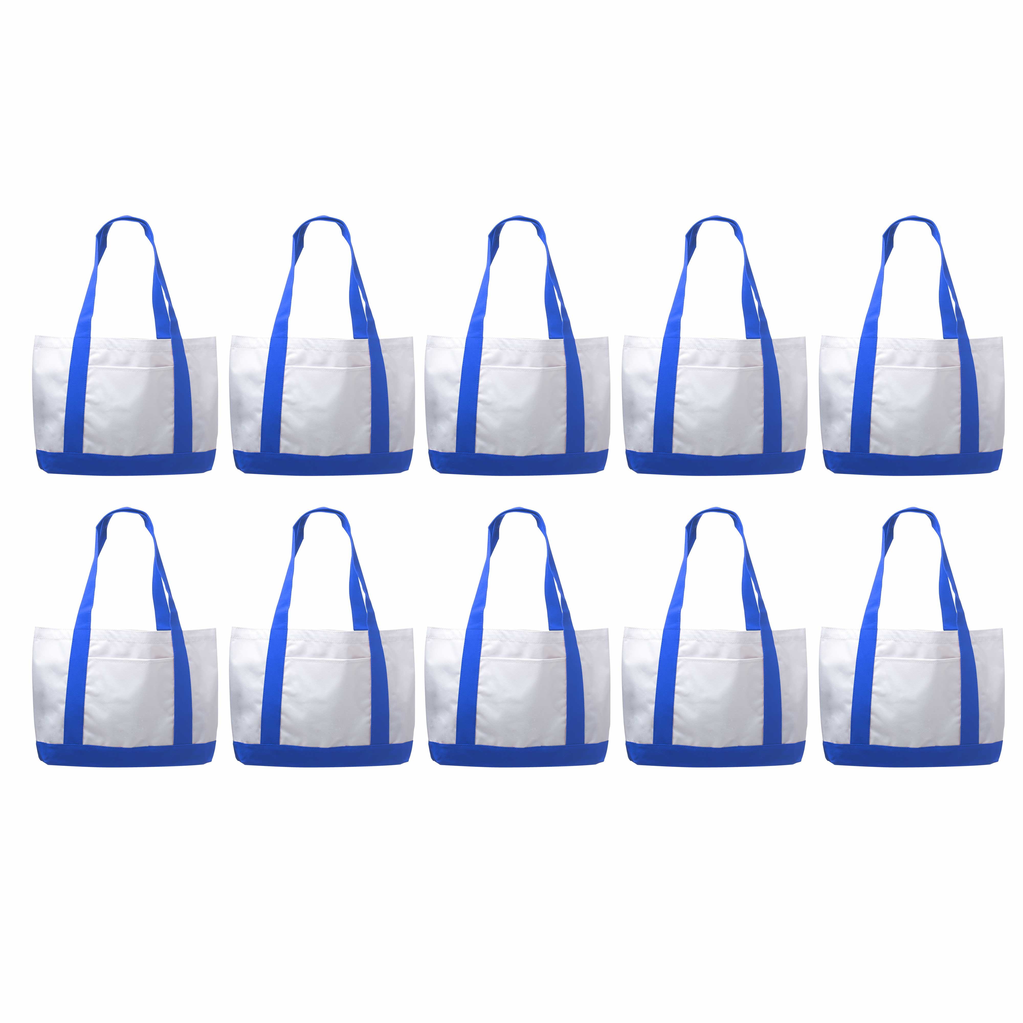 10 Canvas Shoulder Tote Bags Set Polyester, Reinforced Straps, Front