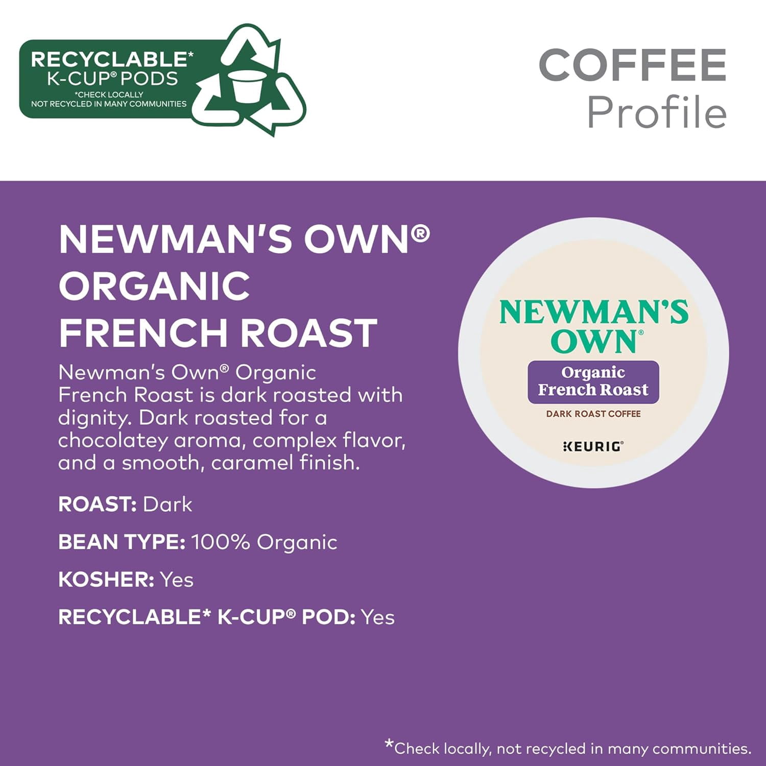 Newman's Own Organic French Roast Coffee, Keurig Single Serve K-Cup Pods, Dark Roast Coffee, 60 Count, (6 Packs of 10)