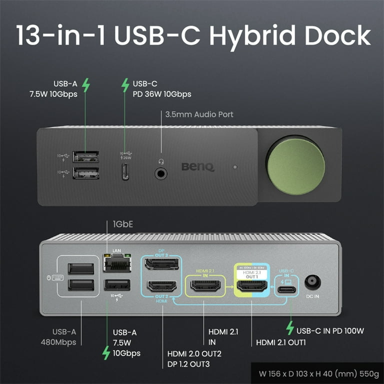 分配器・切替器 BenQ beCreatus DP1310 13-in-1 BenQ 13-in-1 USB C Dock | HDMI 2.1 | Dual Source | 4K60Hz | 180W