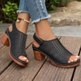 thumbnail image 7 of Hurxie Platform Sandals for Women Sling Wedge Sandals Hollow-Out Low Heel Open Toe Ankle Boots Cutout Shoes Slingback Sandals Black 41, 7 of 7