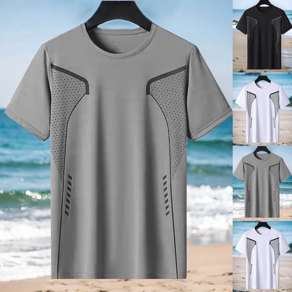 Men's Quick Dry Thin Short Sleeve Crewneck T-Shirt Casual Summer Sports Top Tee Breathable Moisture Wicking Lightweight Workout Gym Running Travel Vacation Gift for Him | JASKFLY,Black L