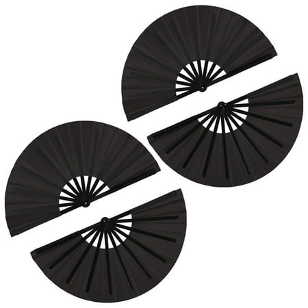 

4 Pieces Folding Fan Nylon Cloth Handheld Folding Fan Chinese Tai Fan Black Decoration Fold Hand Fan