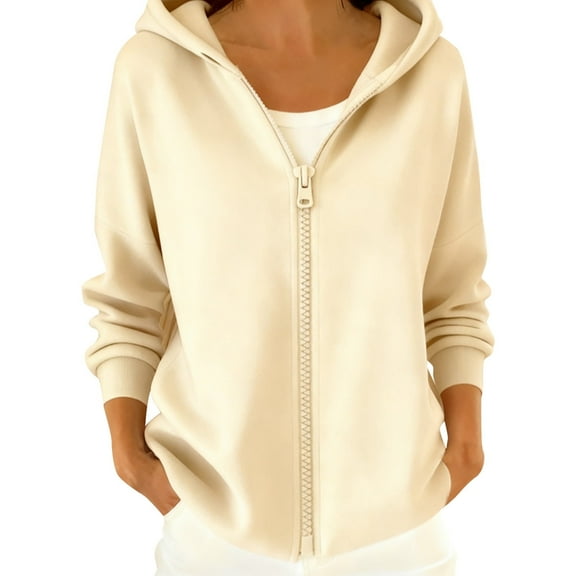 Shadoumai Relaxed Fit Solid Zip Up Hooded Sweatshirt For Women Casual Long Sleeve Everyday Wear With Front Pockets And Soft Interior