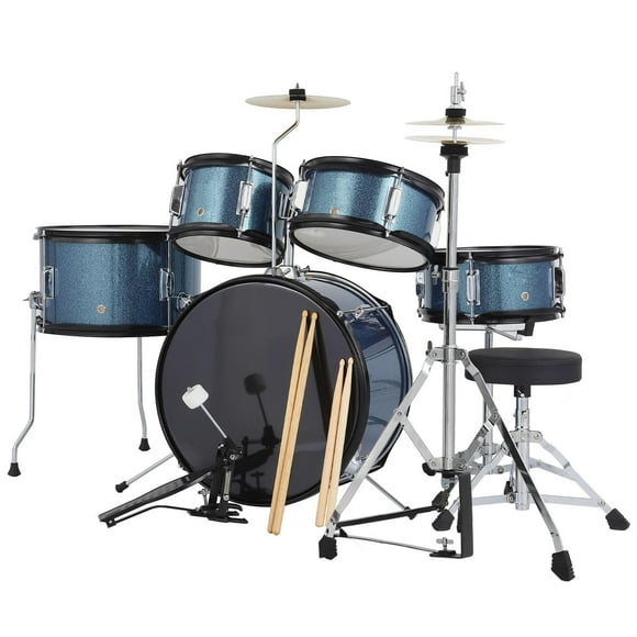 Senfot Drum Set for Musical Instruments, AD-300 Five Piece Drums with Bass Drum, Tom-Tom, Snare, Cymbals, Hi-Tone Drum, Sticks, Base Pedal and Stool, Beginner Set (Dark Blue, 5-Piece)