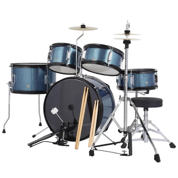 Kojooin AD-300 Batería para Niños, Batería Junior, Batería para Instrumentos Musicales, Batería Juvenil Completa de 16 Pulgadas con Batería de Bajo, Tambor, Tambor, Altavoz, Batería y Pedal de Batería