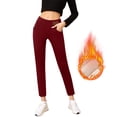 thumbnail image 2 of Fleece-Lined Leggings for Women Tummy Control Warm Winter Tights Stretchy Sherpa Insulated Thermal Leggings with Pockets Wine L, 2 of 7