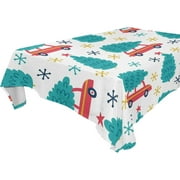 SKYSONIC 60"x60" Square Tablecloth with Retro Car and Christmas Decoration Prints, Anti-Wrinkle and Smooth Table Cloth for Kitchen/Home/Dinning Wedding Decoration