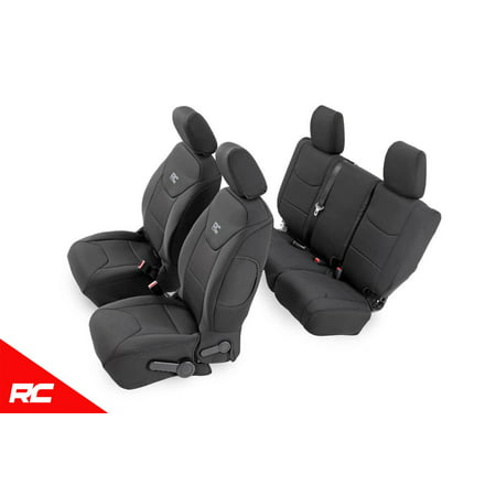 Rough Country Neoprene Seat Covers Black compatible w 2008-2010 Jeep Wrangler JK 4DR (Set) Custom Water Resistant (Best Wrangler Seat Covers)