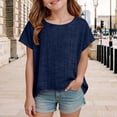 thumbnail image 2 of YOUYEDIAN Cotton Linen Tops for Girls Oversized Summer Boho Short Sleeve T Shirts Teen Kids Plain Loose Lightweight Beach Blouse (Navy, 11-12 Years), 2 of 5