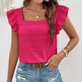 thumbnail image 5 of Baywell Women's Summer Pleated Squre Neck Double Ruffle Sleeve Casual Top for Women S-XXL, 5 of 8