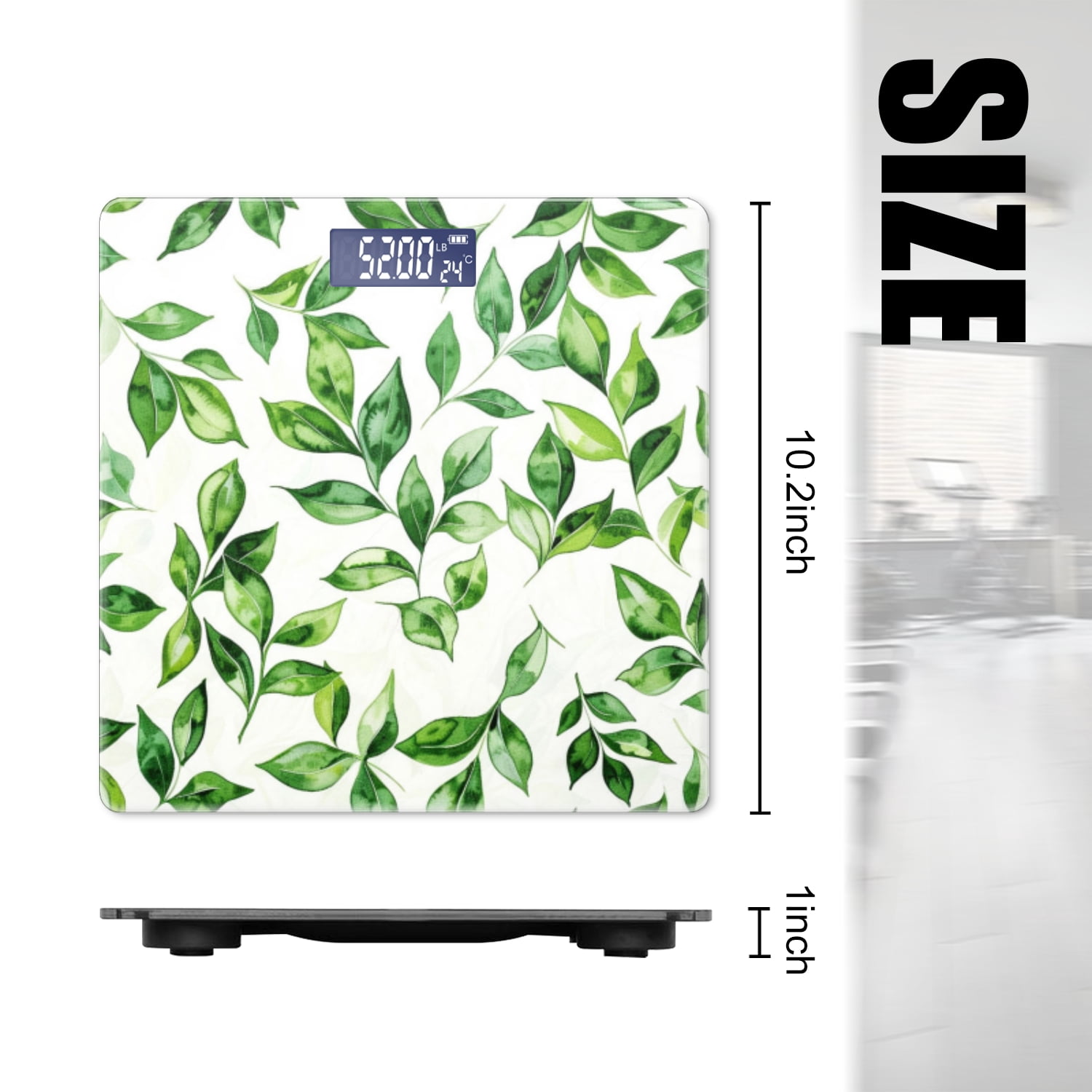 High Precision Body Weight Scale Smart Bathroom Scales with Large LCD Display(400lbs),Decorative for Bedroom-Watercolor Green Leaves Pattern On White Background