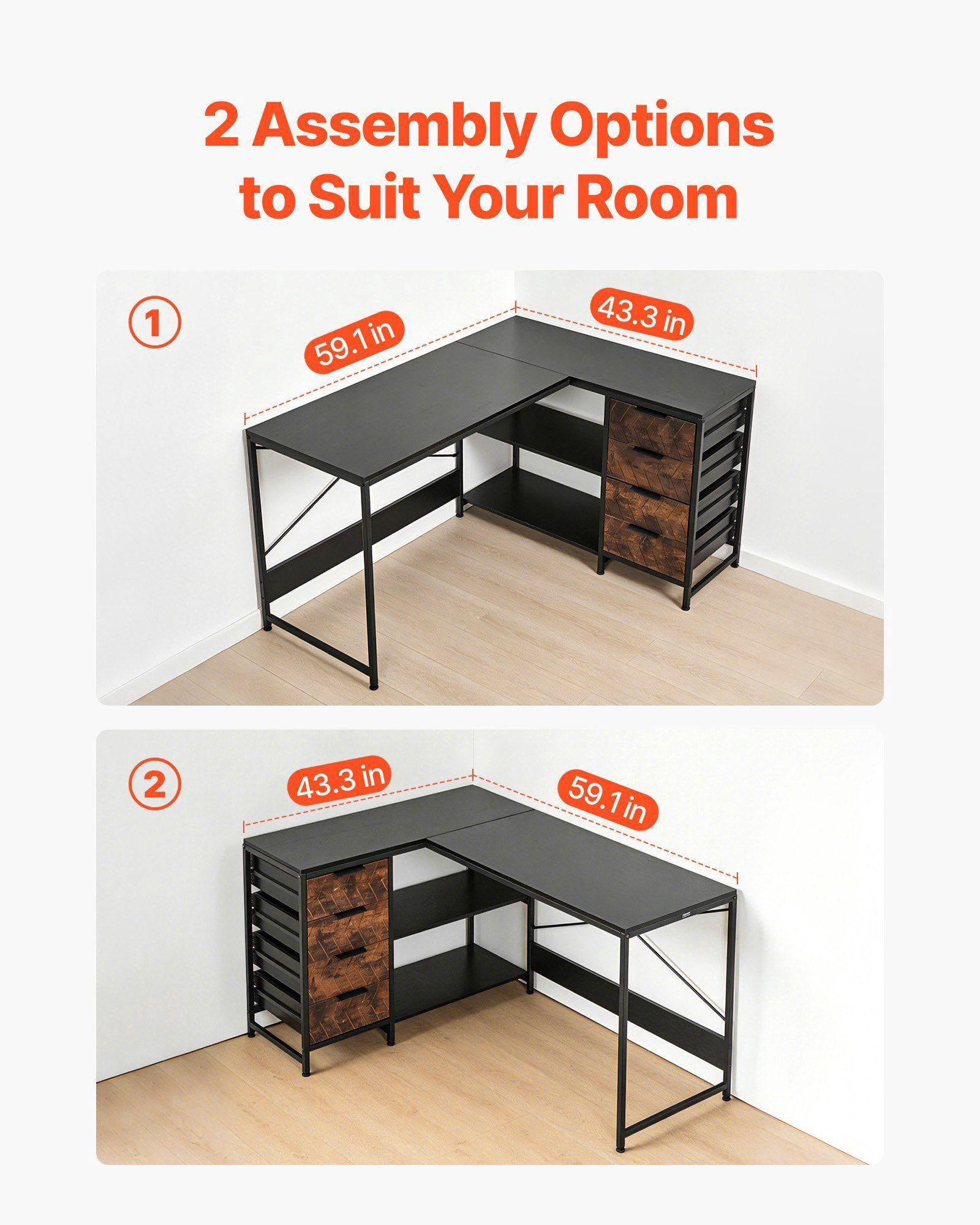 L Shaped Computer Desk 59 Inch Reversible Corner Gaming Desk with Drawers Storage Shelves Modern PC Table Sturdy Workstation for Home Office Easy Assembly