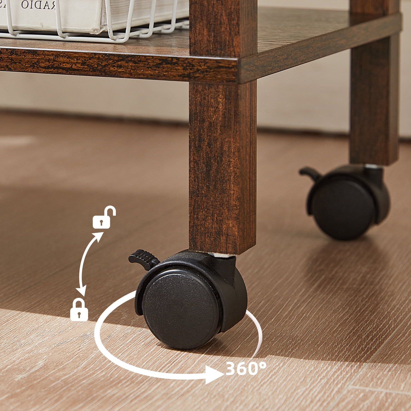 LEYAOYAO 2-Tier Printer Stand for Desk with Storage, Wooden Desktop Organizer Shelf & Charging Station, Saves Space for Home Office, Brown