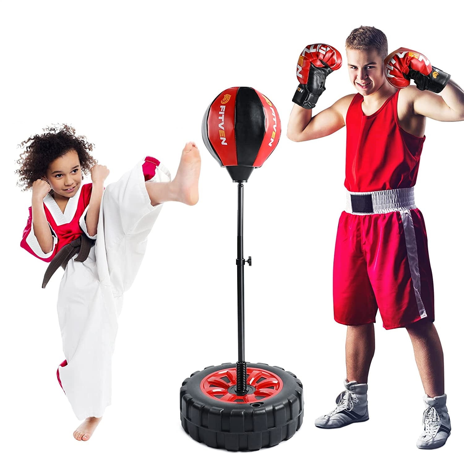 Kango Fitness PU Boxing Punch Bag Gloves Red Black and White 10-14oz 