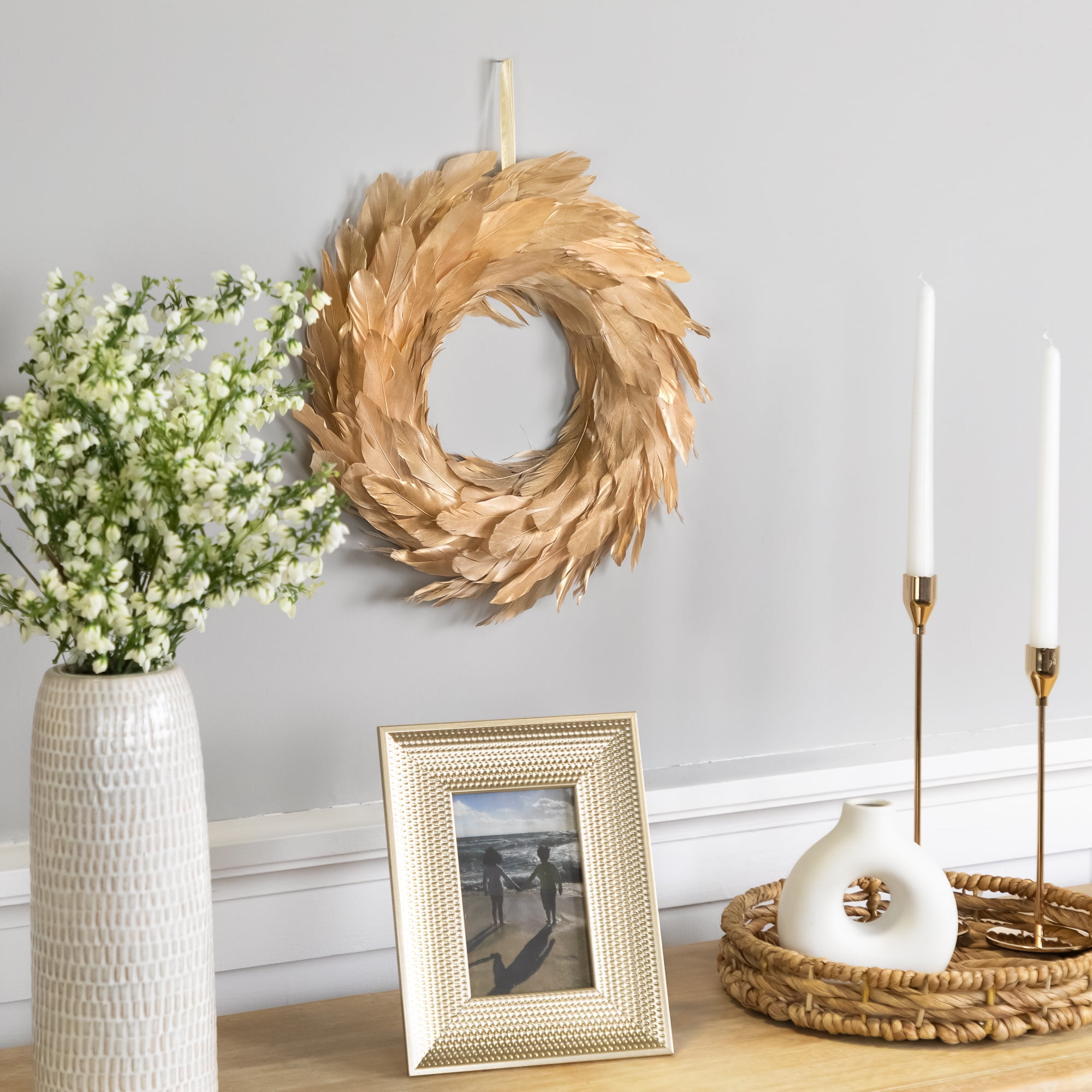 Northlight Artificial Feather Wreath - 14" - Gold