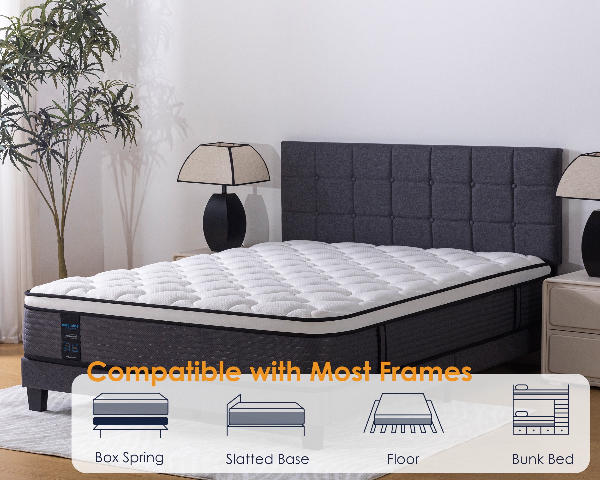 Queen Rose 12'' Hybrid Cooling Mattress with Gel Memory Foam & Pocket Coils, Queen Size