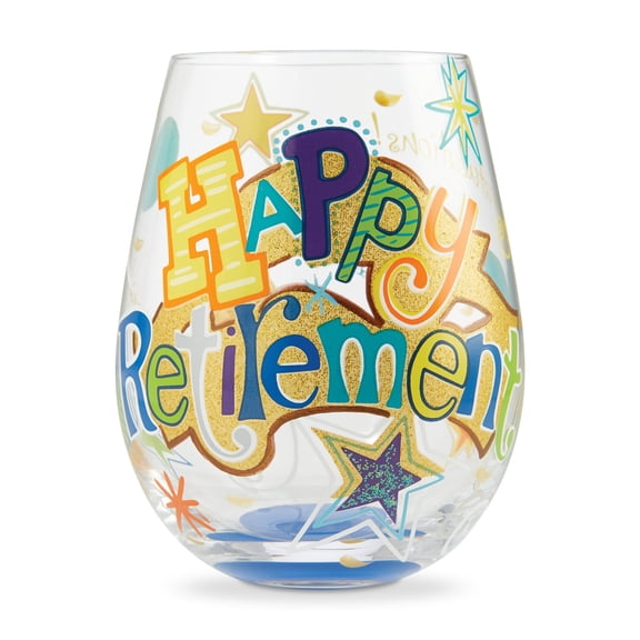 Enesco Lolita Stemless Happy Retirement Hand Painted Stemless Wine Glass 4.5in H