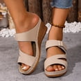 thumbnail image 4 of Dakaela Women Dressy Wedge Sandals Comfortable Walking Soft Leather Platform Slides Arch Support Casual Slip on Summer Shoes Size 6-10 Beige, 4 of 9