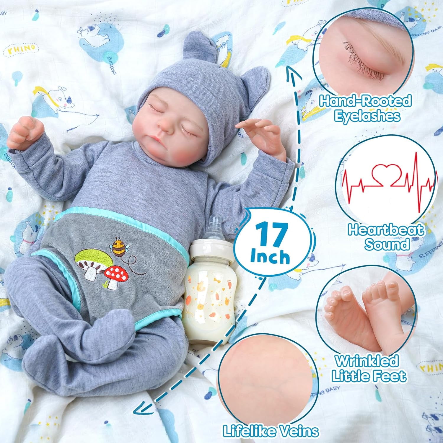 BABESIDE 20 Inch Reborn Baby Doll with Soft Cloth Body and Breath Real Life Baby Dolls Soft Body with Accessories Gift Box for Kids Age 3+