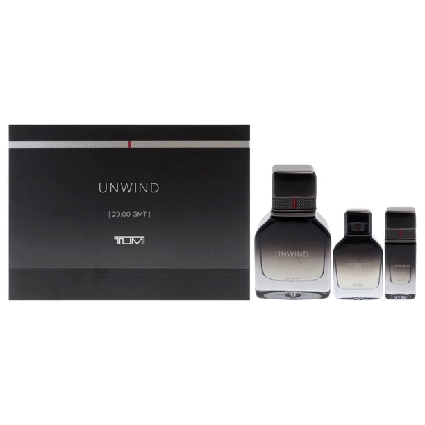 Unwind de Tumi para hombres: set de regalo de 3 piezas: EDP en aerosol de 3,4 oz, EDP en aerosol de 1 oz y EDP en aerosol de 0,5 oz