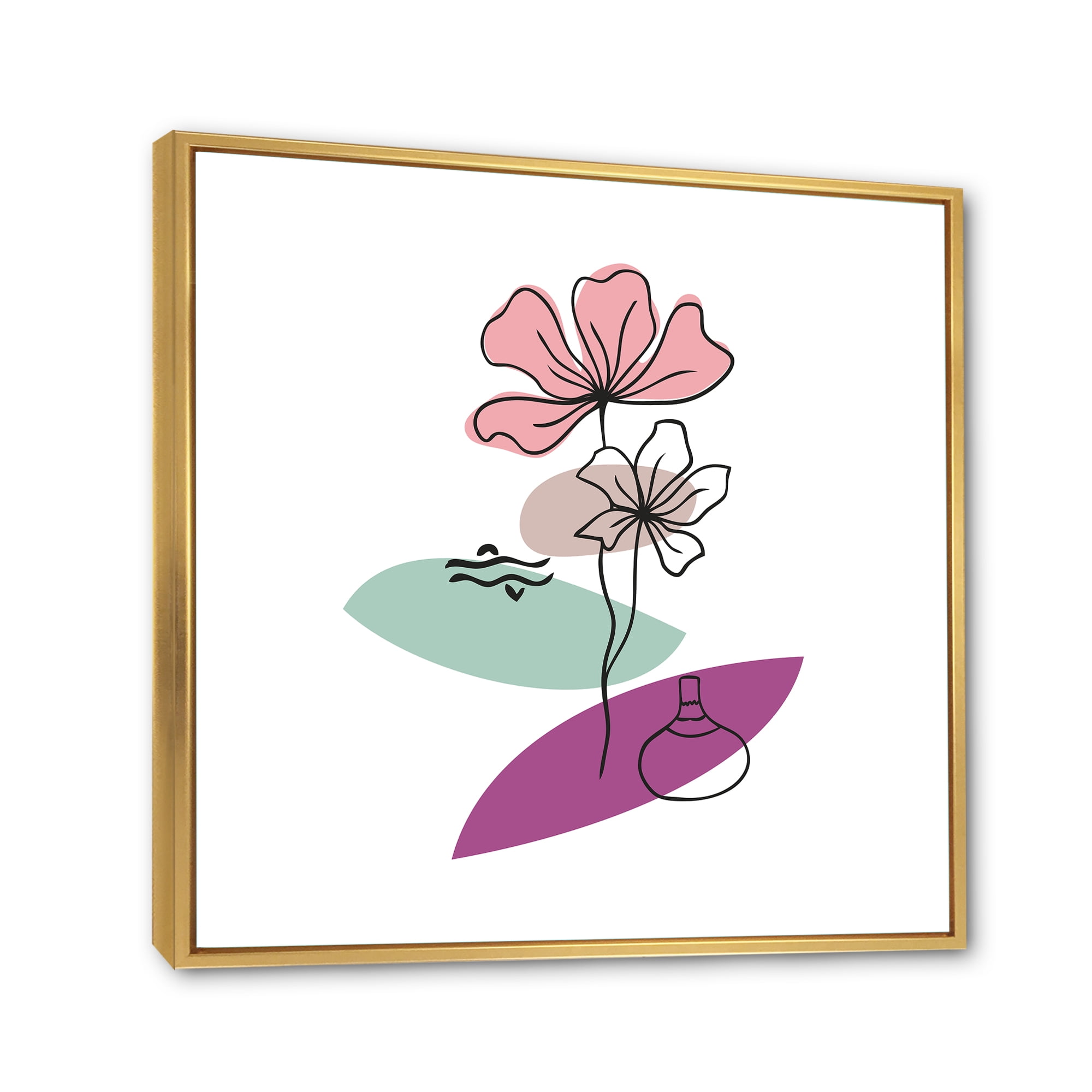 Designart 'Abstract Flowers Plants With Elementary Shapes IV' Modern Framed Canvas Wall Art Print