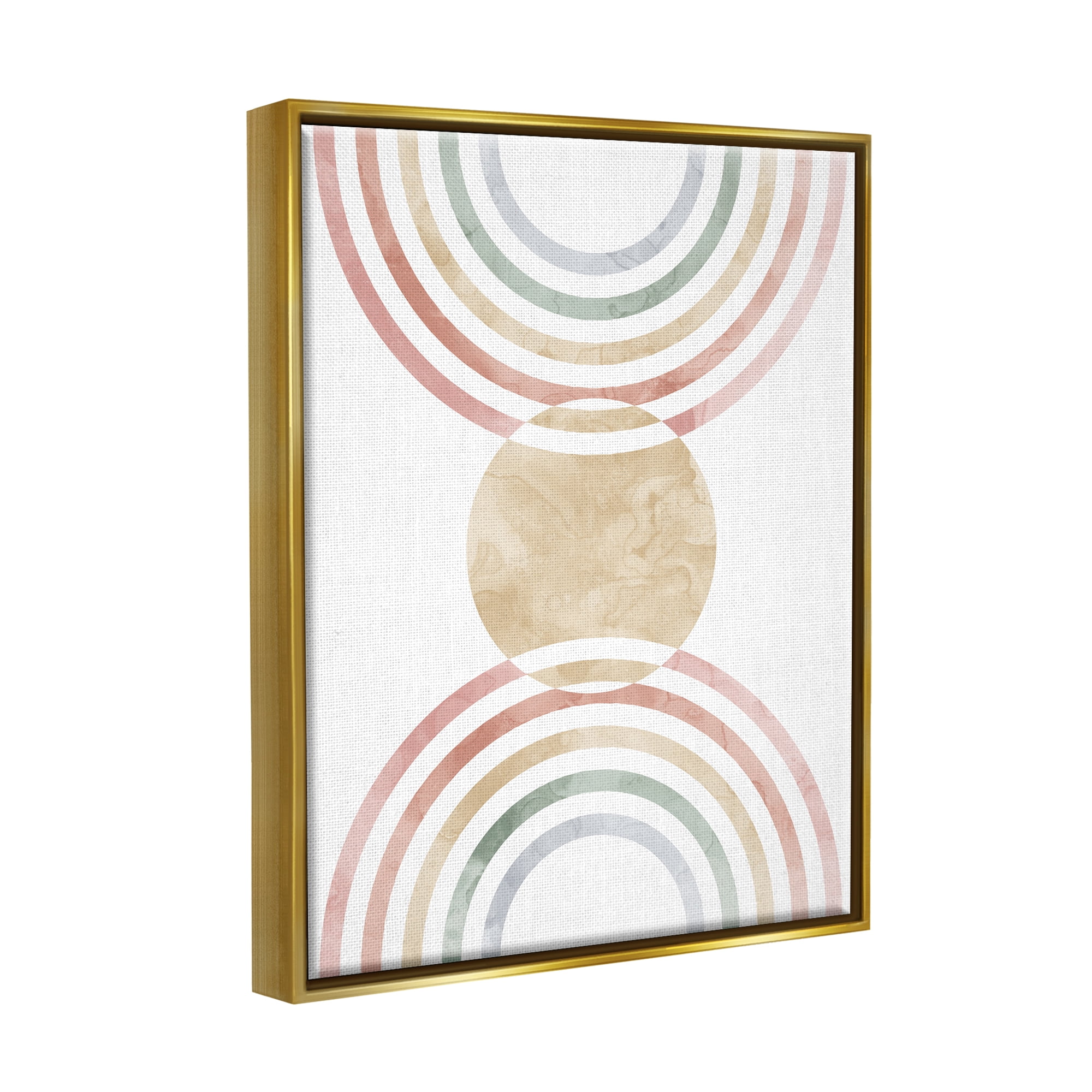 Stupell Industries Circle with Abstract Rainbows Abstract Painting Gold Floater Framed Canvas Art Print Wall Art, 25 x 31
