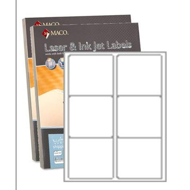 MACO Laser/Ink Jet White Shipping Labels, 6 Per Sheet, 500 Sheets, 3000 Labels Per Box, 3-1/3