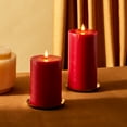 thumbnail image 2 of LampLust Dark Red Flameless Candles, Set of 2 - 4 inch Diameter Pillars with Batteries, Remote, and Timer Included, 2 of 5