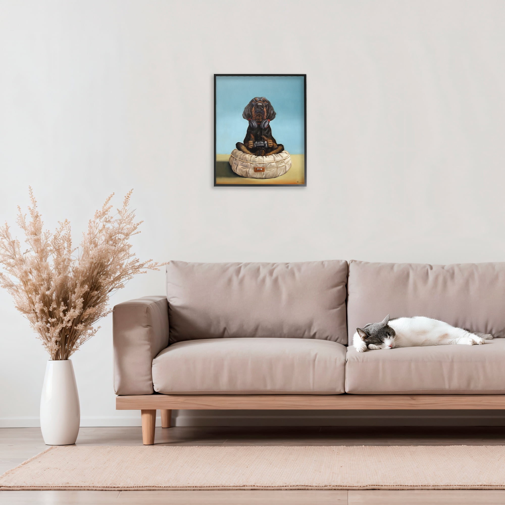 Stupell Industries Game Boy Playing Dog Black Framed Giclee Art, design by Lucia Heffernan