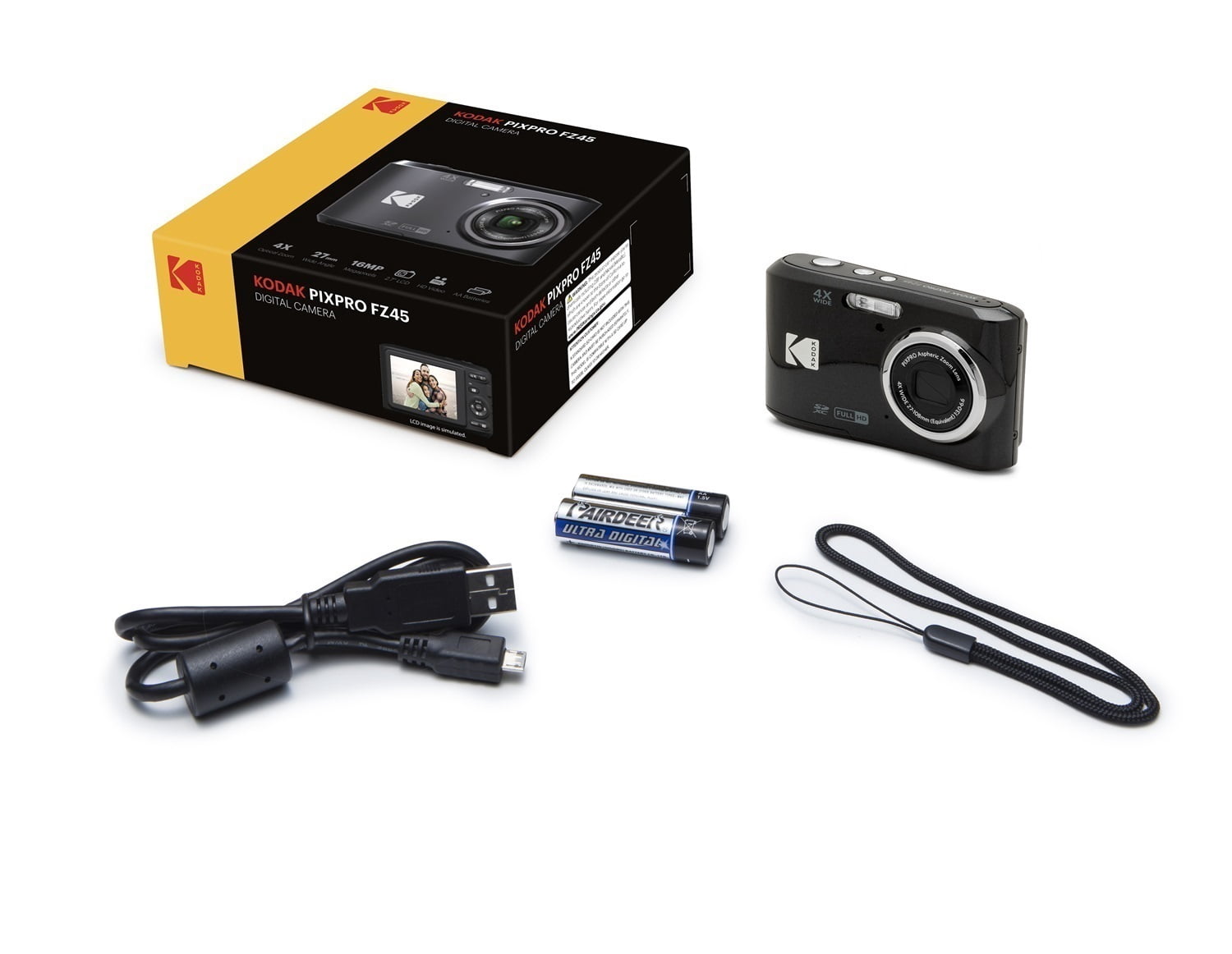 KODAK PIXPRO FZ55 (Black) 16MP Digital Point & Shoot Camera, 5X Optical Zoom, 28mm Wide Angle, 1080P Full HD Video, Bundle with 32GB SD Card, Protective Case, and Hi-Speed Card Reader