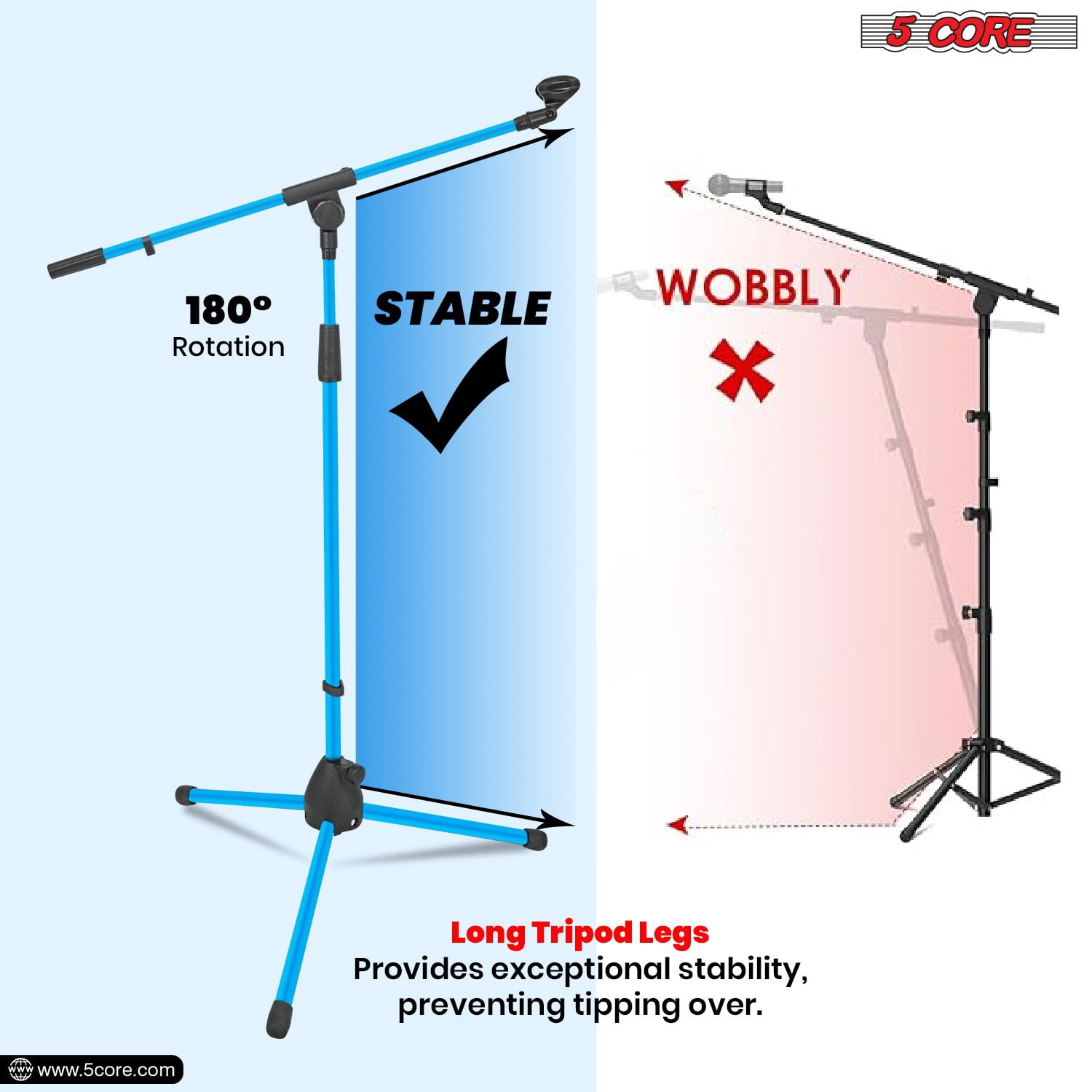Tripod Mic Stand Floor Adjustable 18 to 72 Inches Heavy Duty Boom Arm Holder Microphone Stands Pedestal Para Microfono for Singing - Sky Blue
