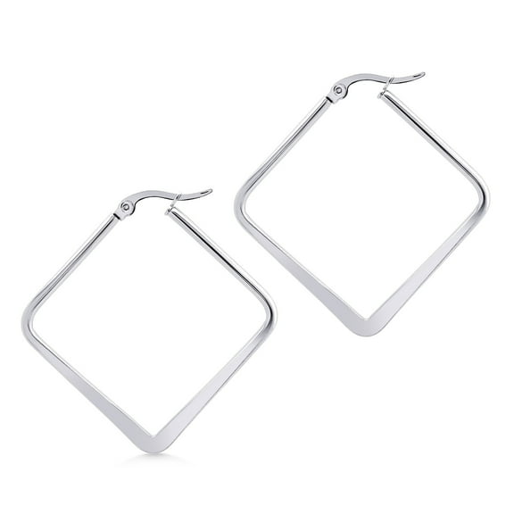 555Jewelry Stainless Steel Geometric Shaped Large Statement Square Hoop Earrings for Women, Dangle Drop Geometric Hoop Earrings, Classic Trendy Simple Earrings for Women, Silver