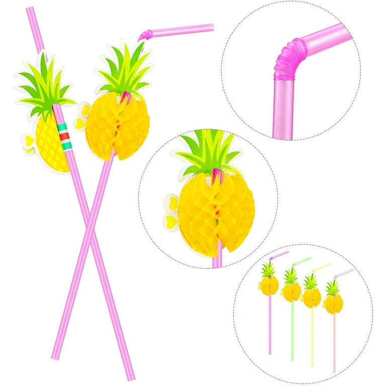 Disposable Drinking Straws, Flamingo Pineapple Umbrella Plastic