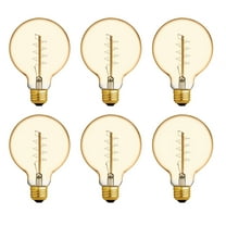 (case of 6 bulbs) GE 46176 Vintage G30, Amber Glass, 60 watt, meandering joyous spiral filament, dimmable amber candlelight glow, lightbulb
