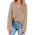 thumbnail image 4 of HSHDLDF Women's Oversized Sweaters Batwing Long Sleeve Loose V Neck Button Henley Tops Pullover Knit Jumper, 4 of 5