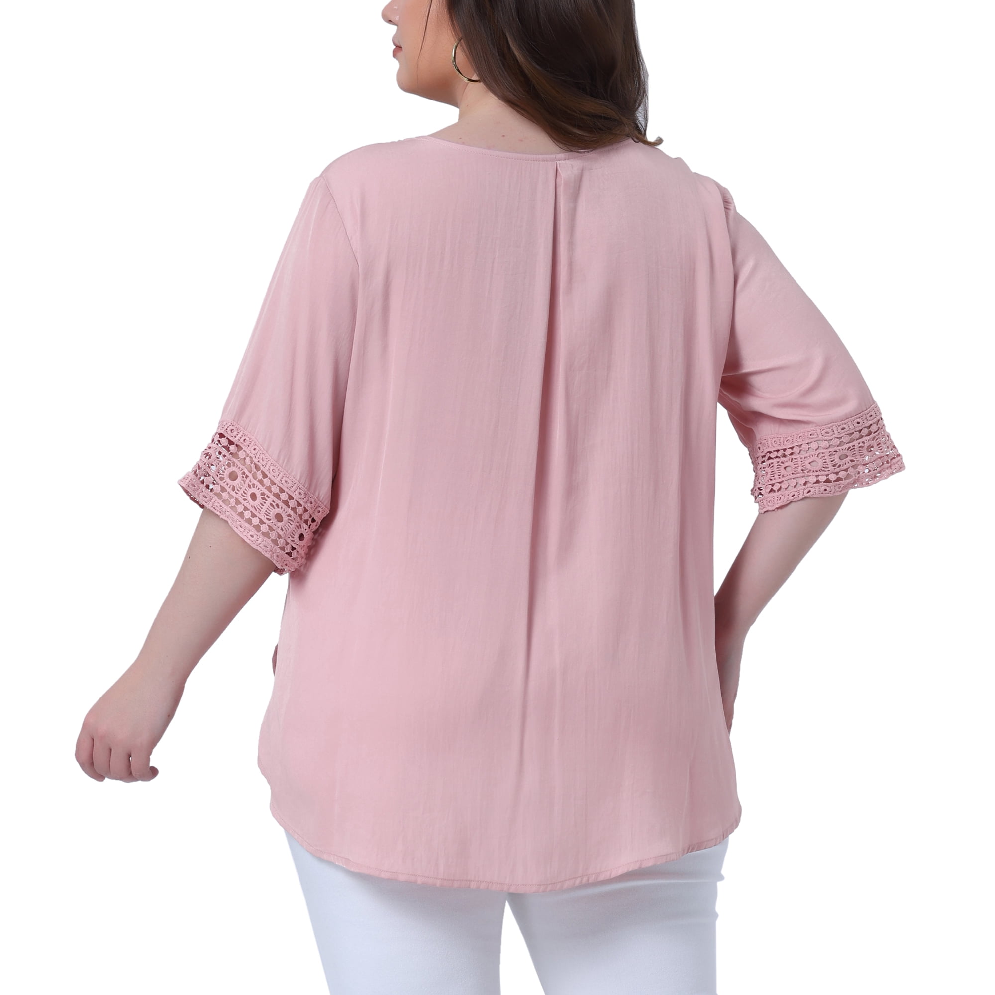 Women's Plus Summer Tops Lace Crochet Short Sleeve Casual Blouses 4X Light Pink