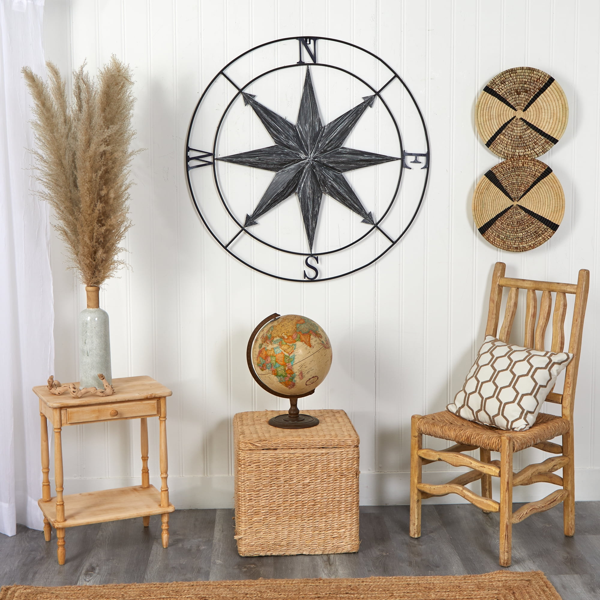 Nearly Natural 40" Washed Nautical Metal Compass Wall Art Decor