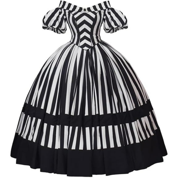 Queen Marie Antoinette Rococo Ball Gown Gothic Victorian Black and White Stripe Dress