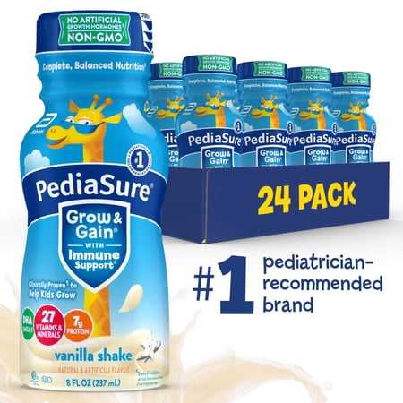 PediaSure Grow & Gain with Immune Support, 7g Protein, Vanilla, 8-fl-oz Bottle, 24 Shakes