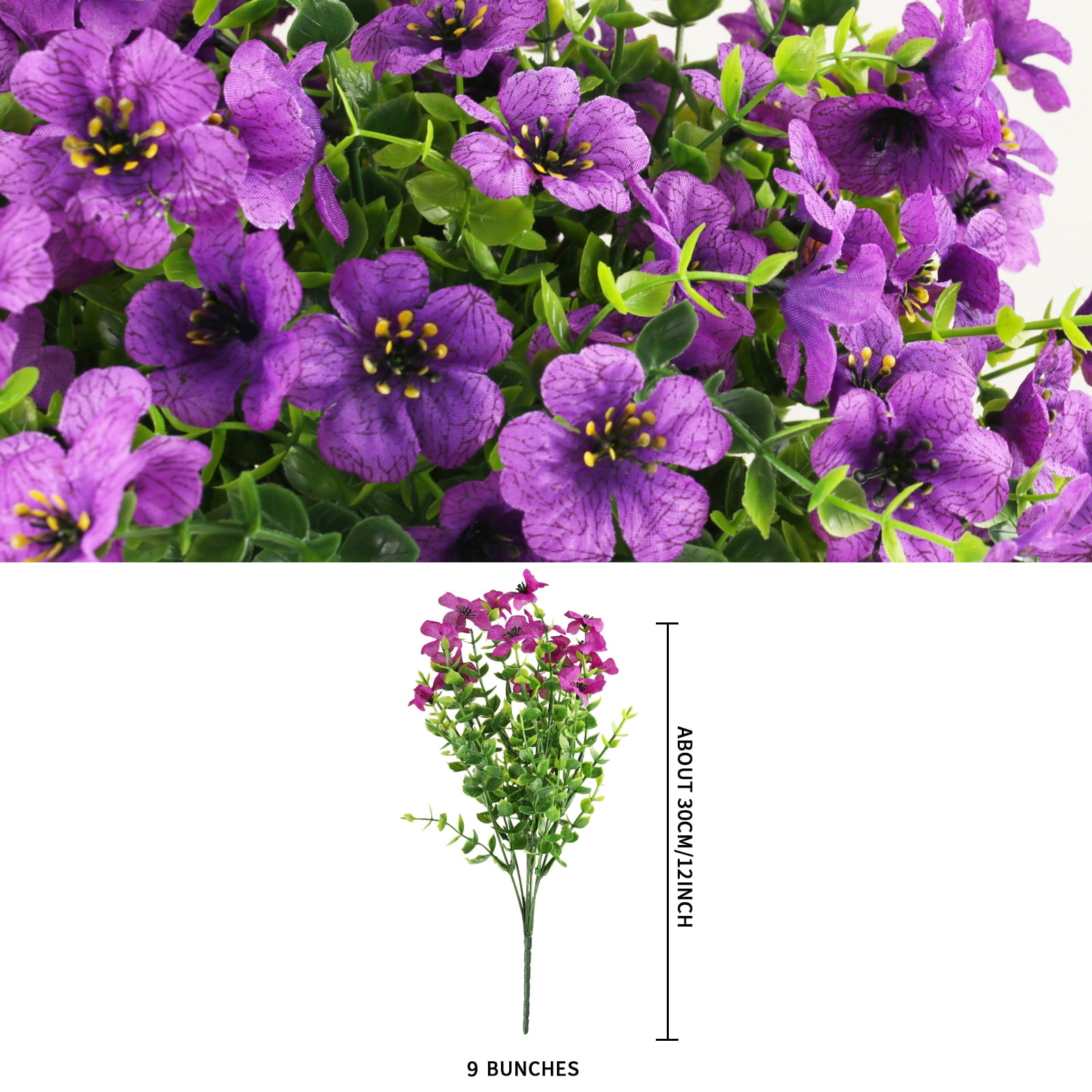9 Bundles Artificial Flowers for Outdoor,No Fade Fake Plastic Flowers Faux Plants for Decoration Hanging Planters Indoor Outside Garden Porch Window Box Home Wedding Farmhouse