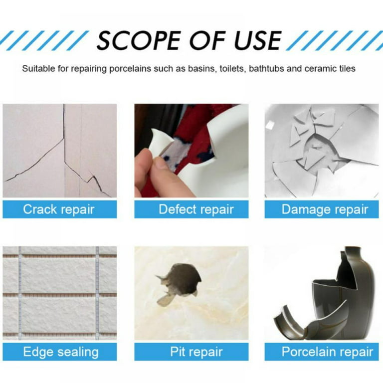 30g Porcelain Repair Kit, Fiberglass Tub Repair Kit for Shower White Tubs,  Tile Ceramic Toilet Stone Chips Scraps Drill Holes Repair, Tub and Tile  Refinishing Kit Joint or Installation Adhesive 