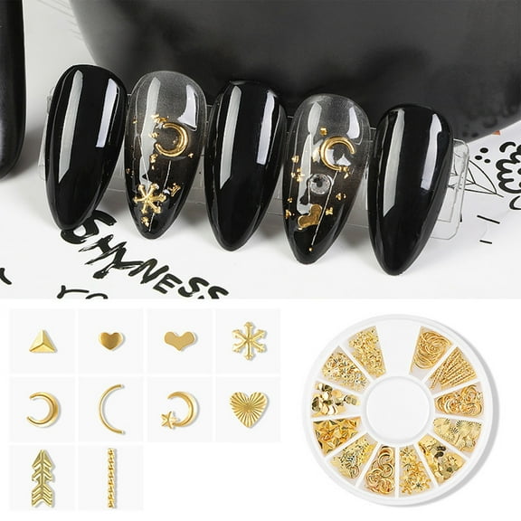 3D Nail Art Decorations, Gold Nail Art Decals, Punk Star Moon Jewelry Studs, Mixed Rivet Nail Art Designs, DIY Nail Art Decorations, 10 Types of Plastic Decorations, One Box