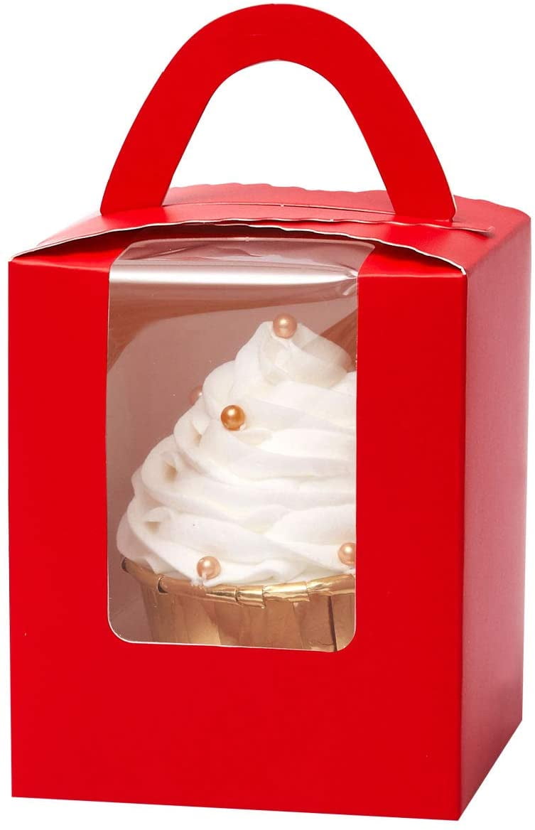 Red Cupcake Boxes Individual Autopop up Bottom Cupcake Holders