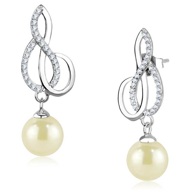 Alamode TS382 Women Rhodium 925 Sterling Silver Earrings with Synthetic in White