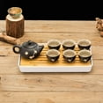 thumbnail image 2 of TJ Global Chinese/Japanese Ceramic Tea Set, 100% Handmade Traditional Tea Ceremony Set with Teapots, 6 Teacups, Bamboo Tea Tray with Drainage Black, 2 of 7